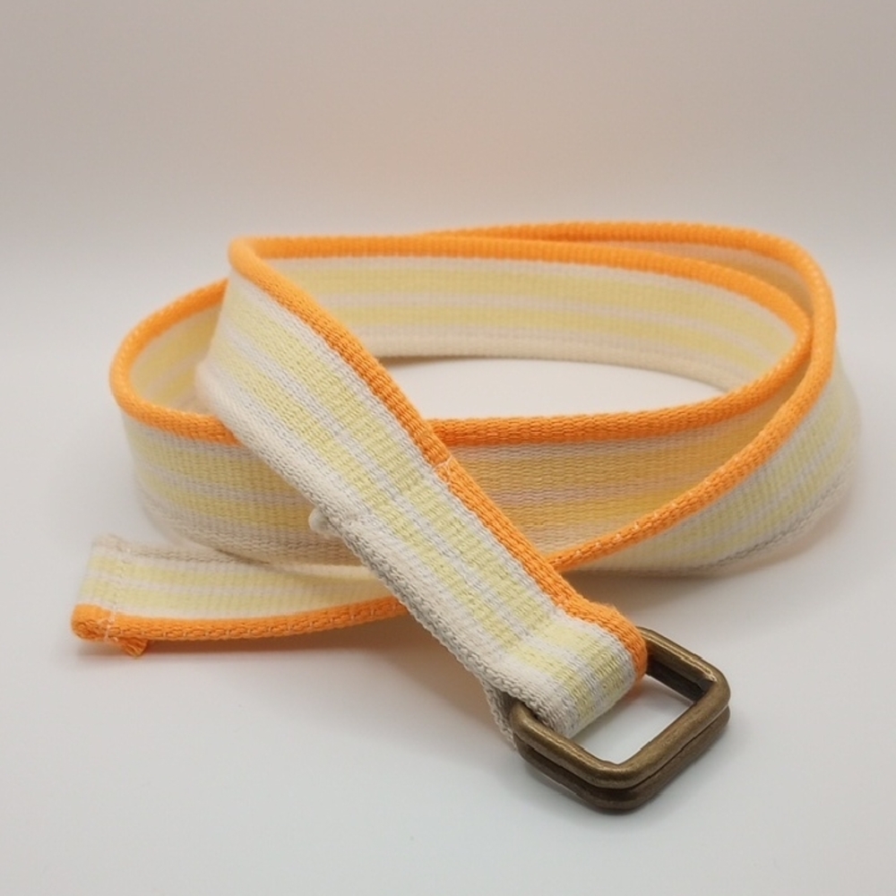 Sporty Orange and White Canvas Belt with Metal Buckle